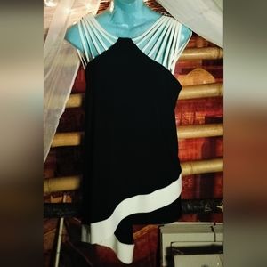 Joseph Ribkoff b&w beautiful asymmetrical blouse